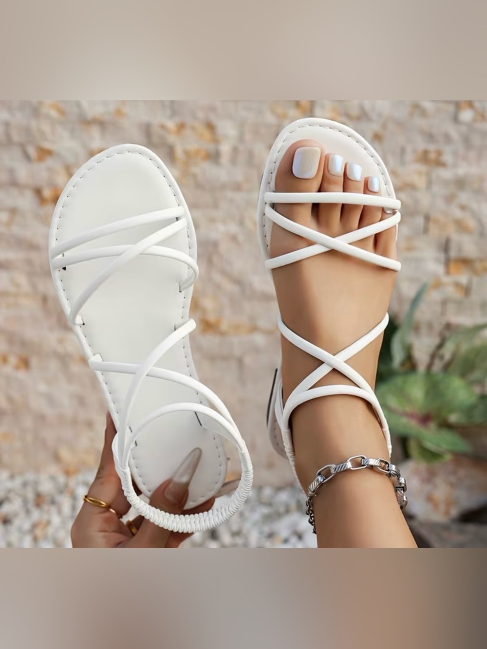 Women's White Strappy Flat Sandals - Minimal Chic NWT